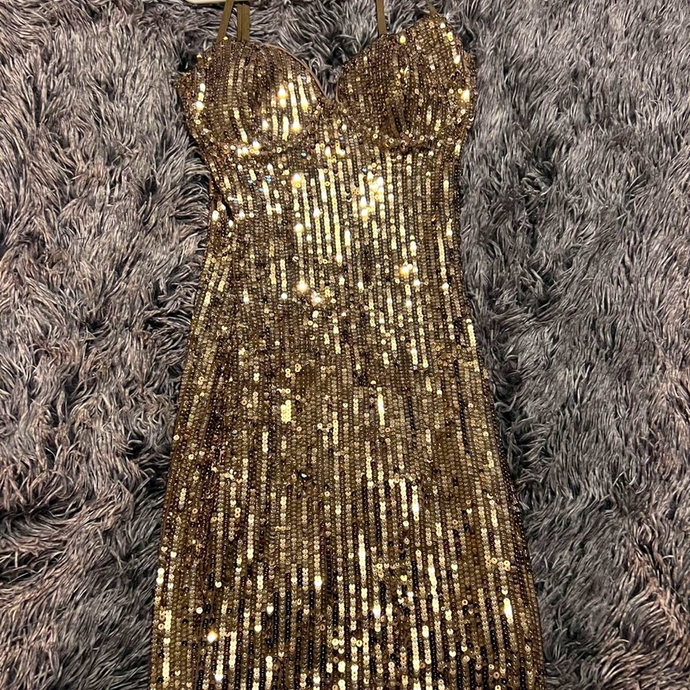 Gold sequin mini dress